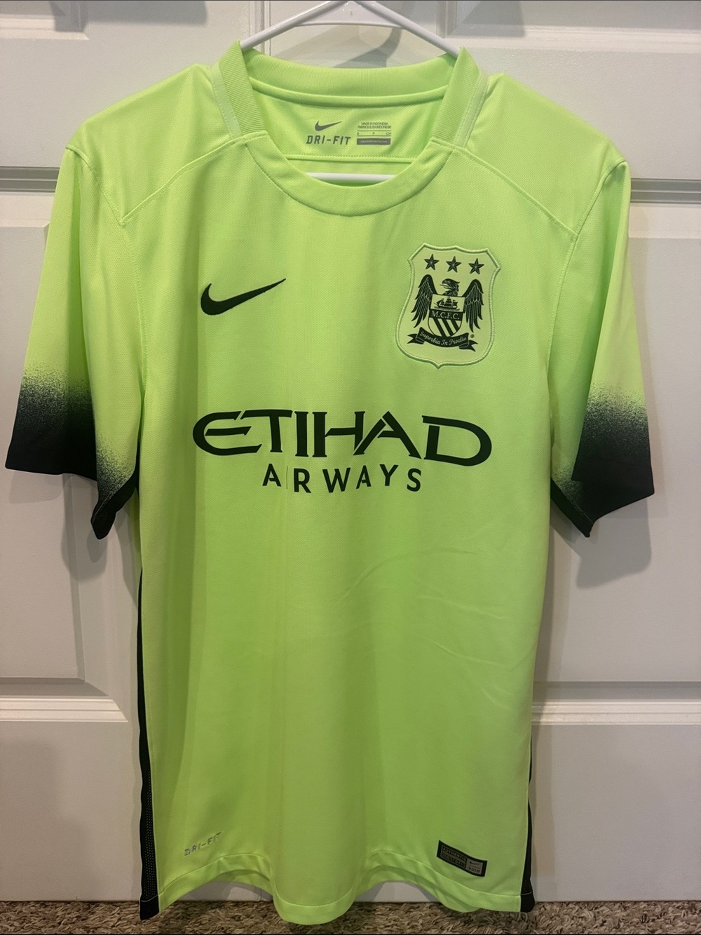 Nike Neon Green Manchester City Football Jersey with Black Accents